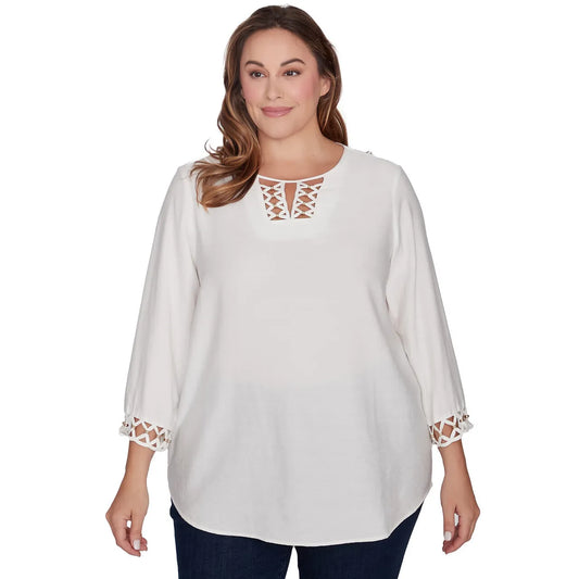 Plus Macrame Voile Woven Tunic Ivory - Ruby Rd