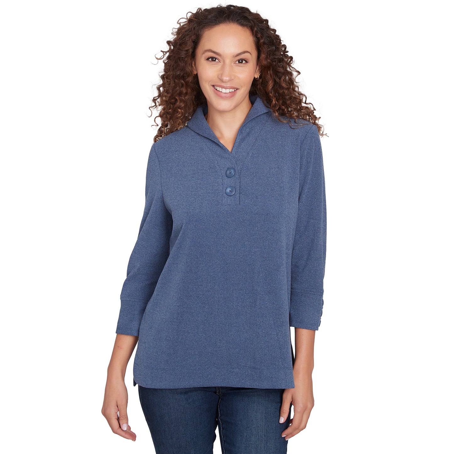 Luxe Collared V-Neck Stretch Rib Knit Top indigo - Ruby Rd
