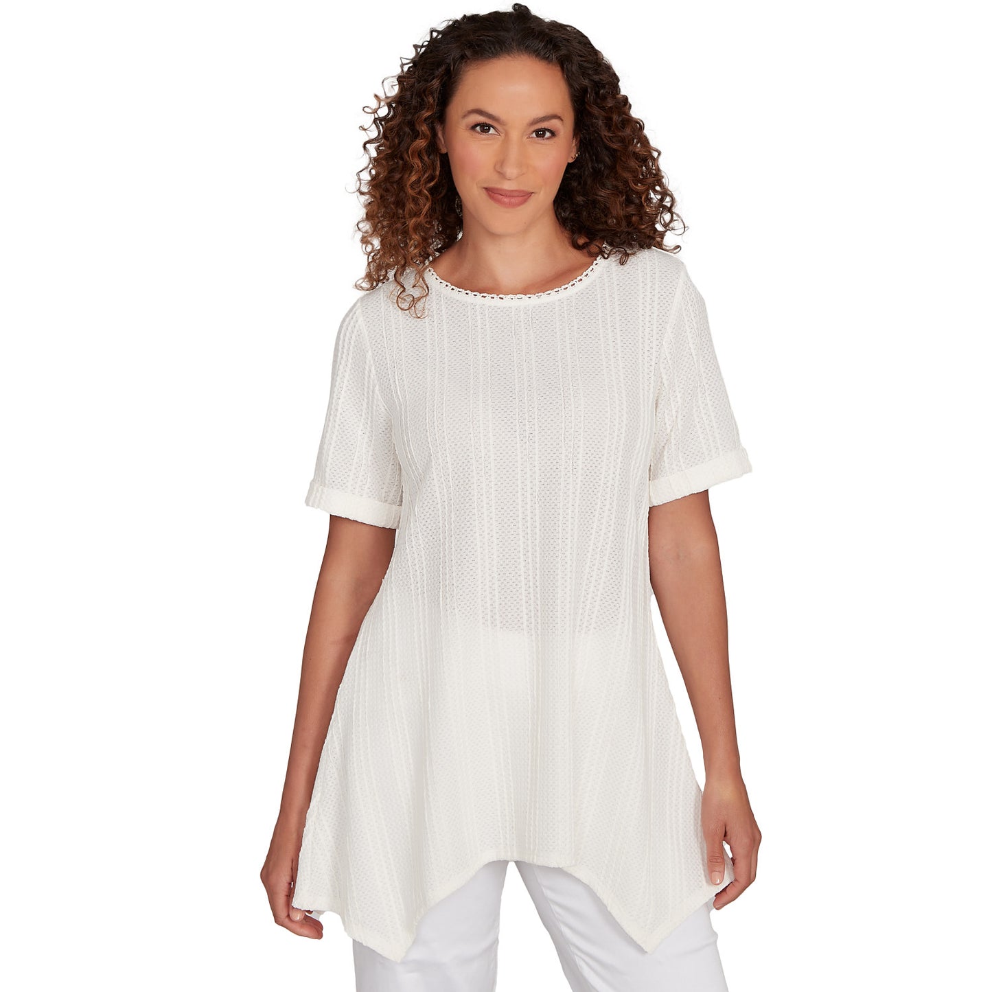Solid Crinkle Knit Tee Ivory  - Ruby Rd