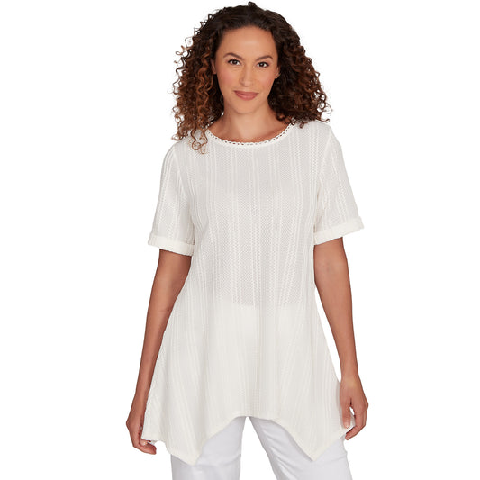 Solid Crinkle Knit Tee Ivory  - Ruby Rd
