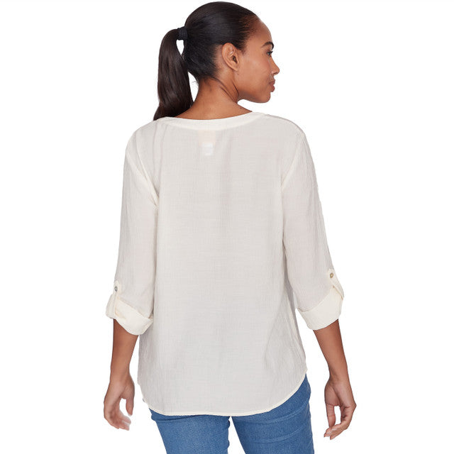Solid Luxe Roll Tab Sleeve Top Ivory - Ruby Rd