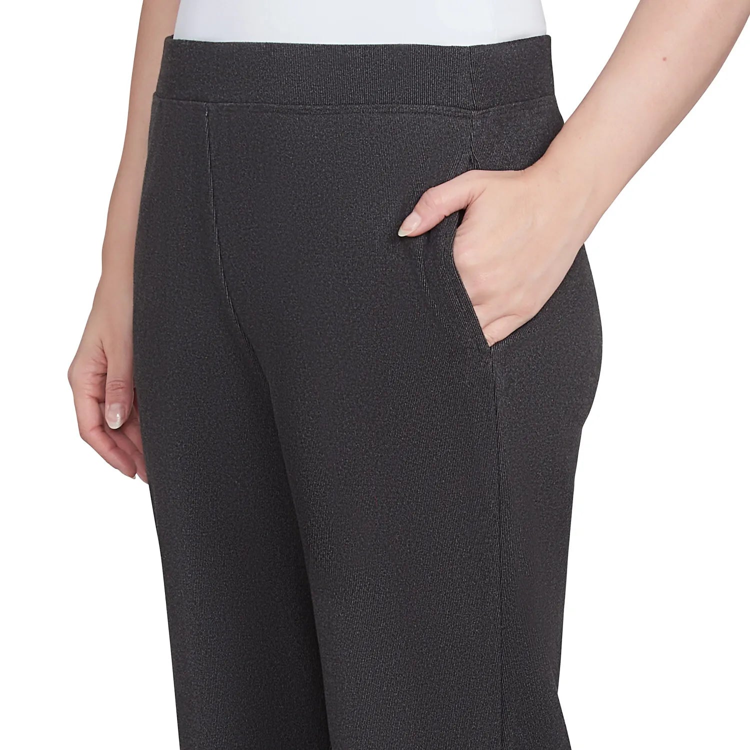 Luxe Stretch Rib Knit Straight Leg Pull-On Pant Charcoal Heather - Ruby Rd