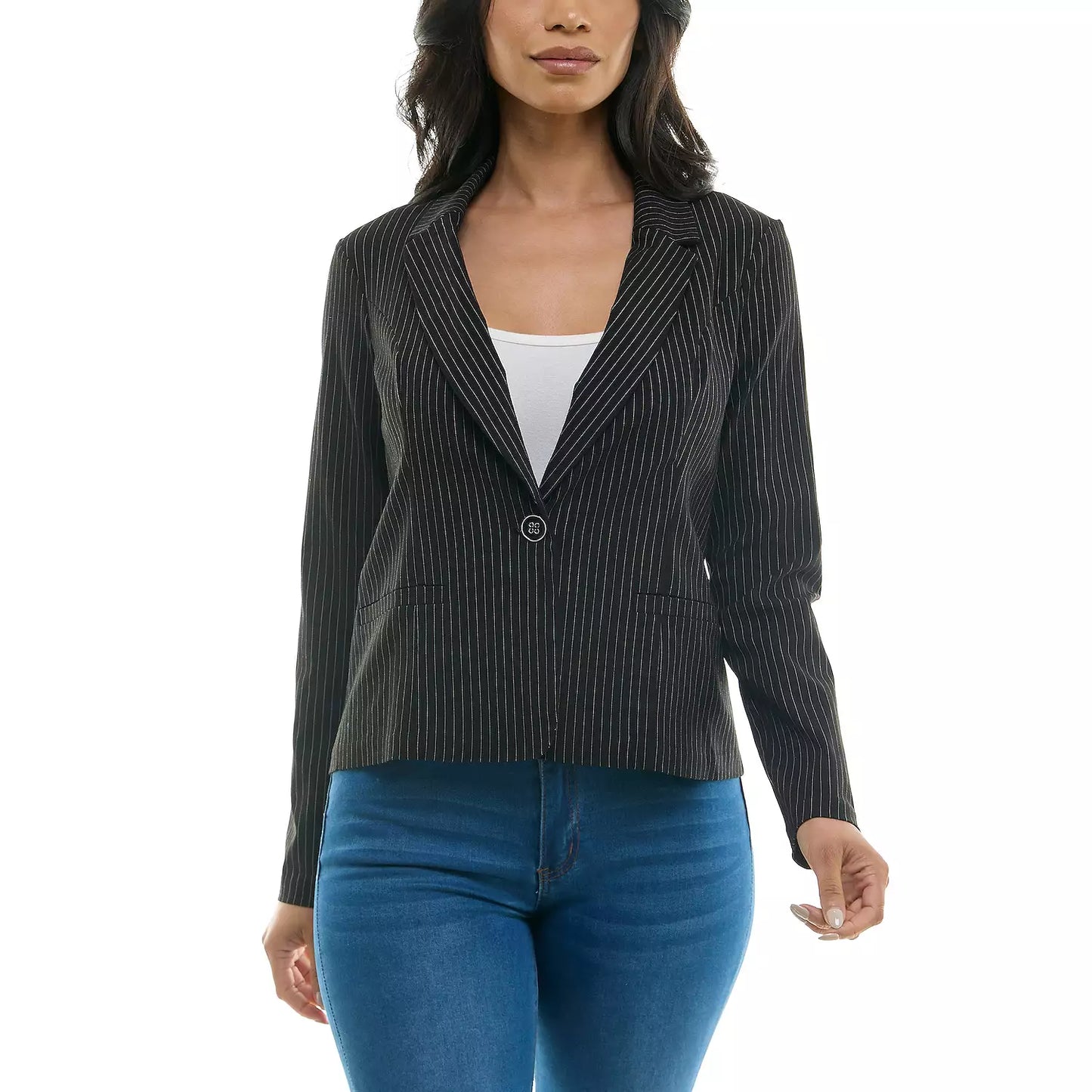 Crop Blazer Front Button Black/White - Nina Leonard