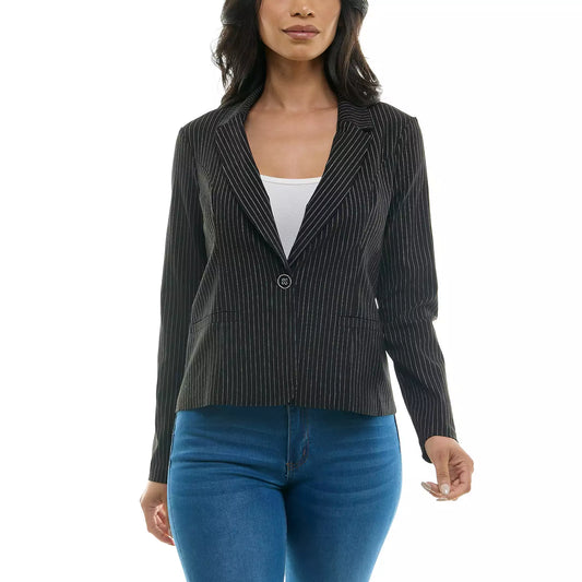 Crop Blazer Front Button Black/White - Nina Leonard