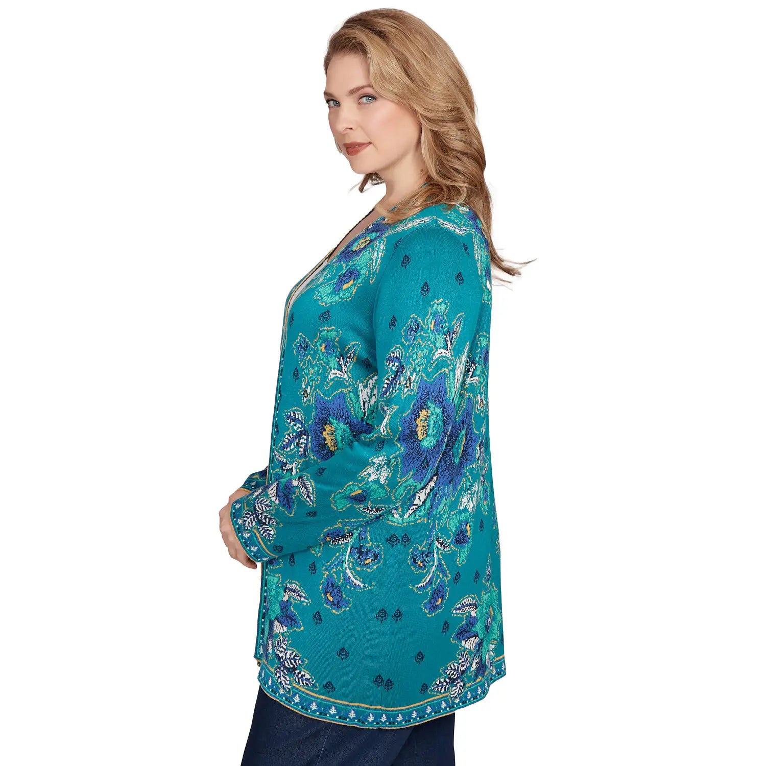 Plus Floral Open Front Sweater Cardigan- Ruby Rd