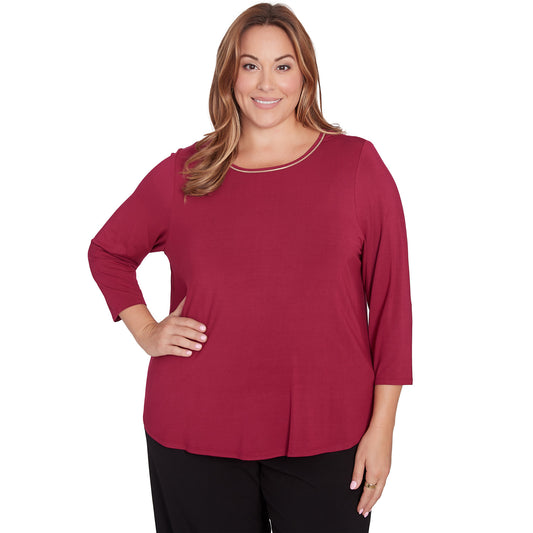 Plus Berry Chain Embellished Solid Knit Top -Ruby Rd
