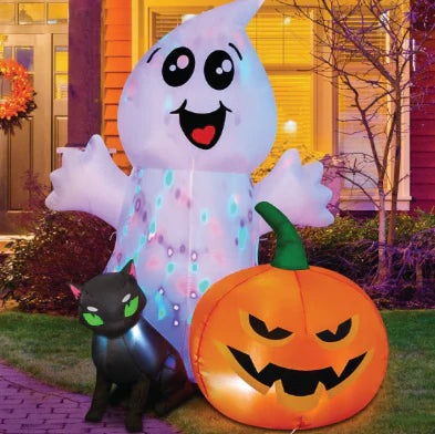 5Long Ghost with Black Cat and Pumpkin