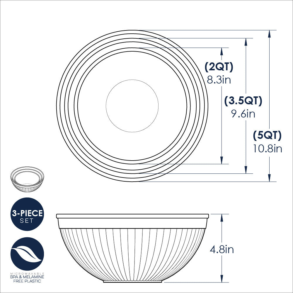 3 Piece Prep & Serve Mixing Bowl Set, White