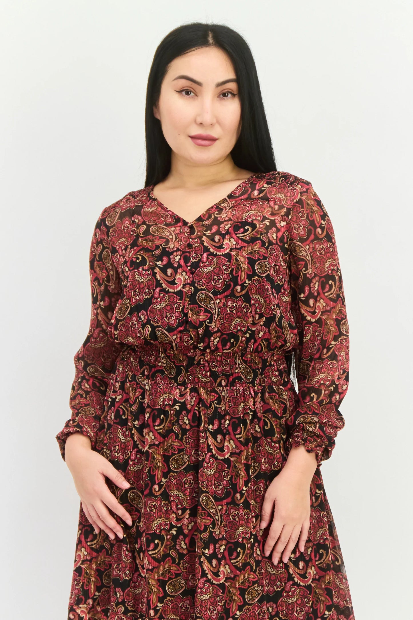 Paisley Pattern Midi Dress Pink Print - Nanette Lepore