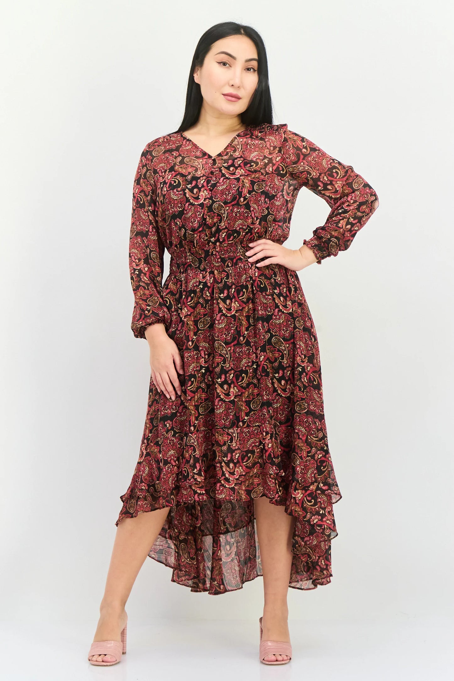 Paisley Pattern Midi Dress Pink Print - Nanette Lepore