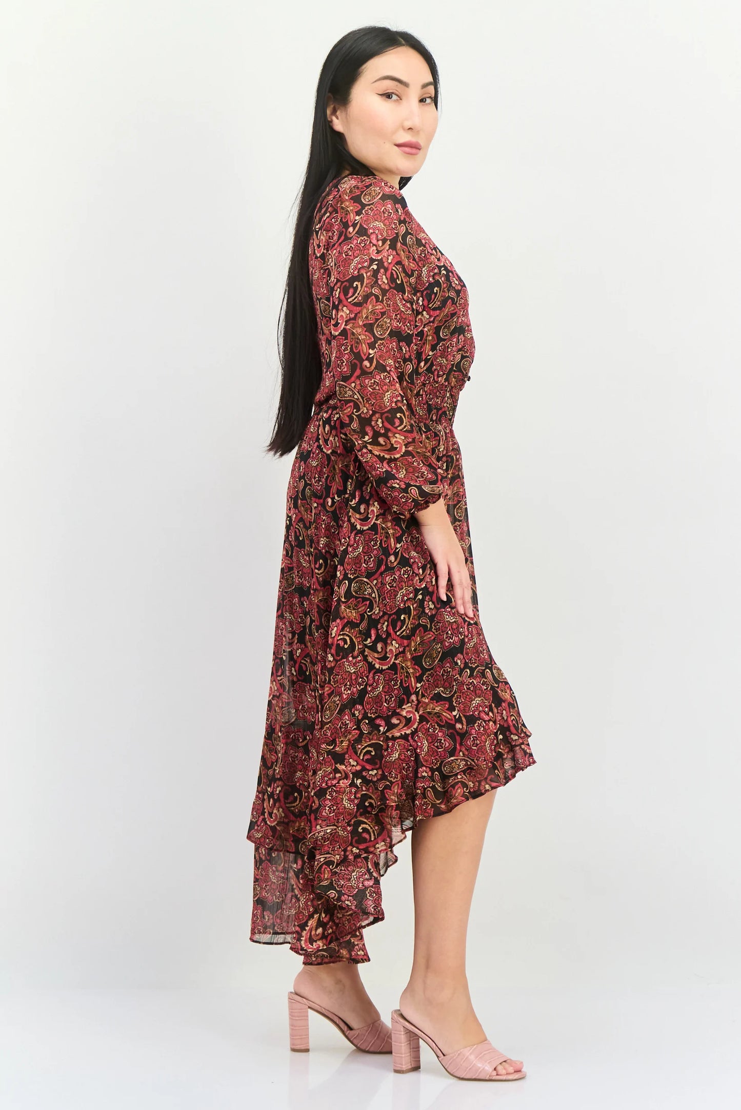 Paisley Pattern Midi Dress Pink Print - Nanette Lepore