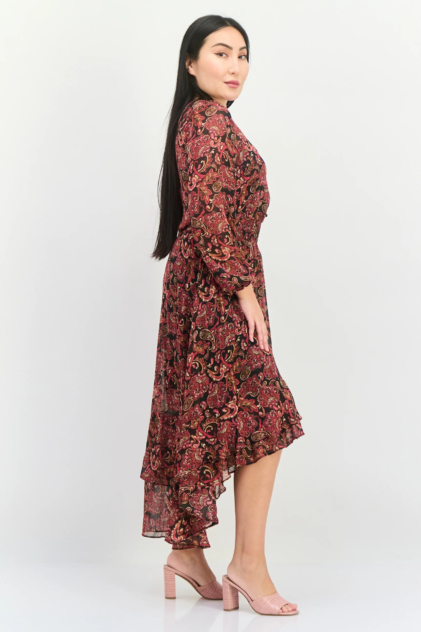 Paisley Pattern Midi Dress Pink Print - Nanette Lepore