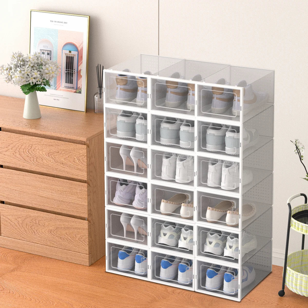 White - 12 Pack XL Stackable Shoe Organizer Boxes