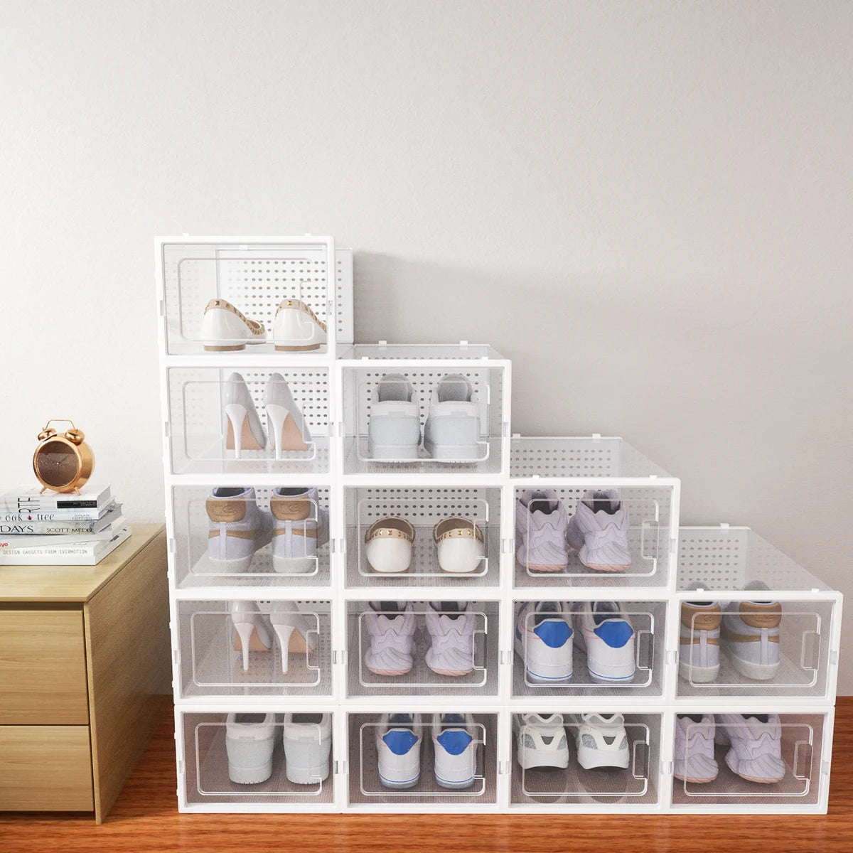 White - 12 Pack XL Stackable Shoe Organizer Boxes
