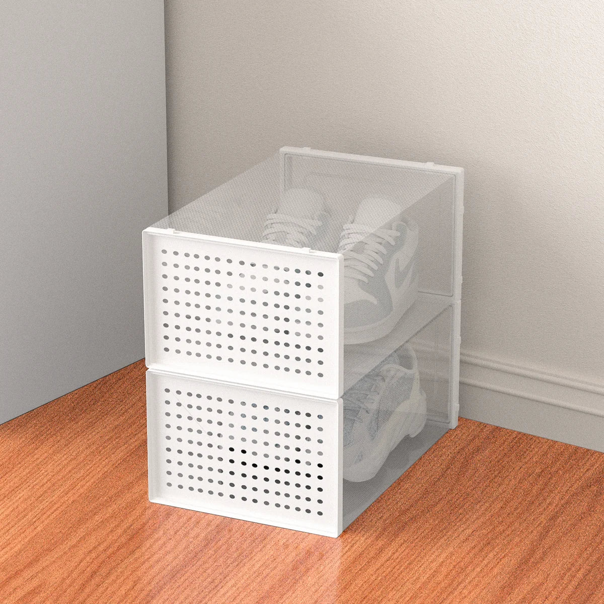 White - 12 Pack XL Stackable Shoe Organizer Boxes