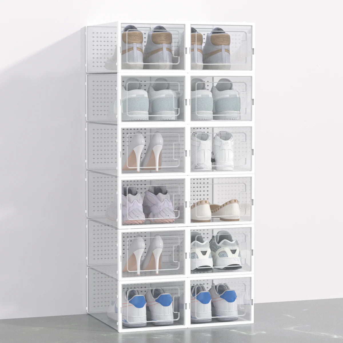 White - 12 Pack XL Stackable Shoe Organizer Boxes