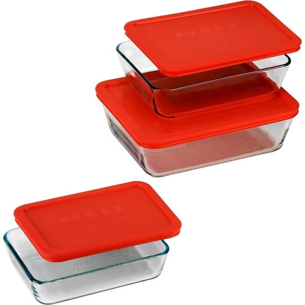 6 pc. Rectangle Food Storage Value Pack w/Red Snug Fit Lids Clear/Red