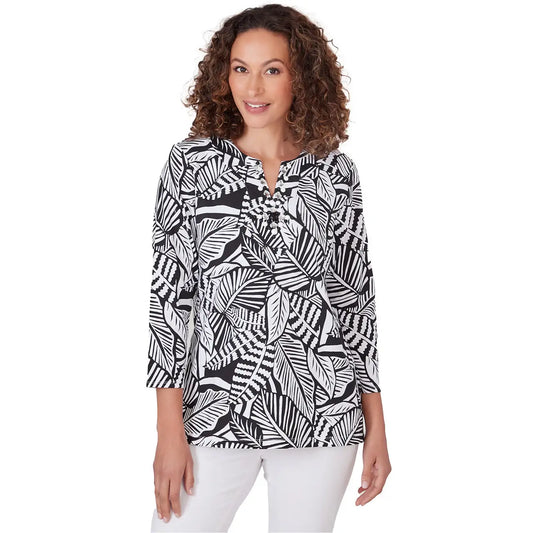 Tropical Leaf Print Top Black/White - Ruby Rd