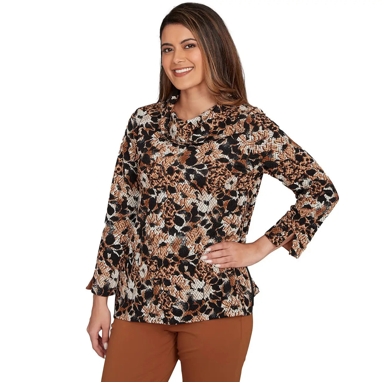 Vintage Floral Spots Embellished Top Tan Multi - Ruby Rd