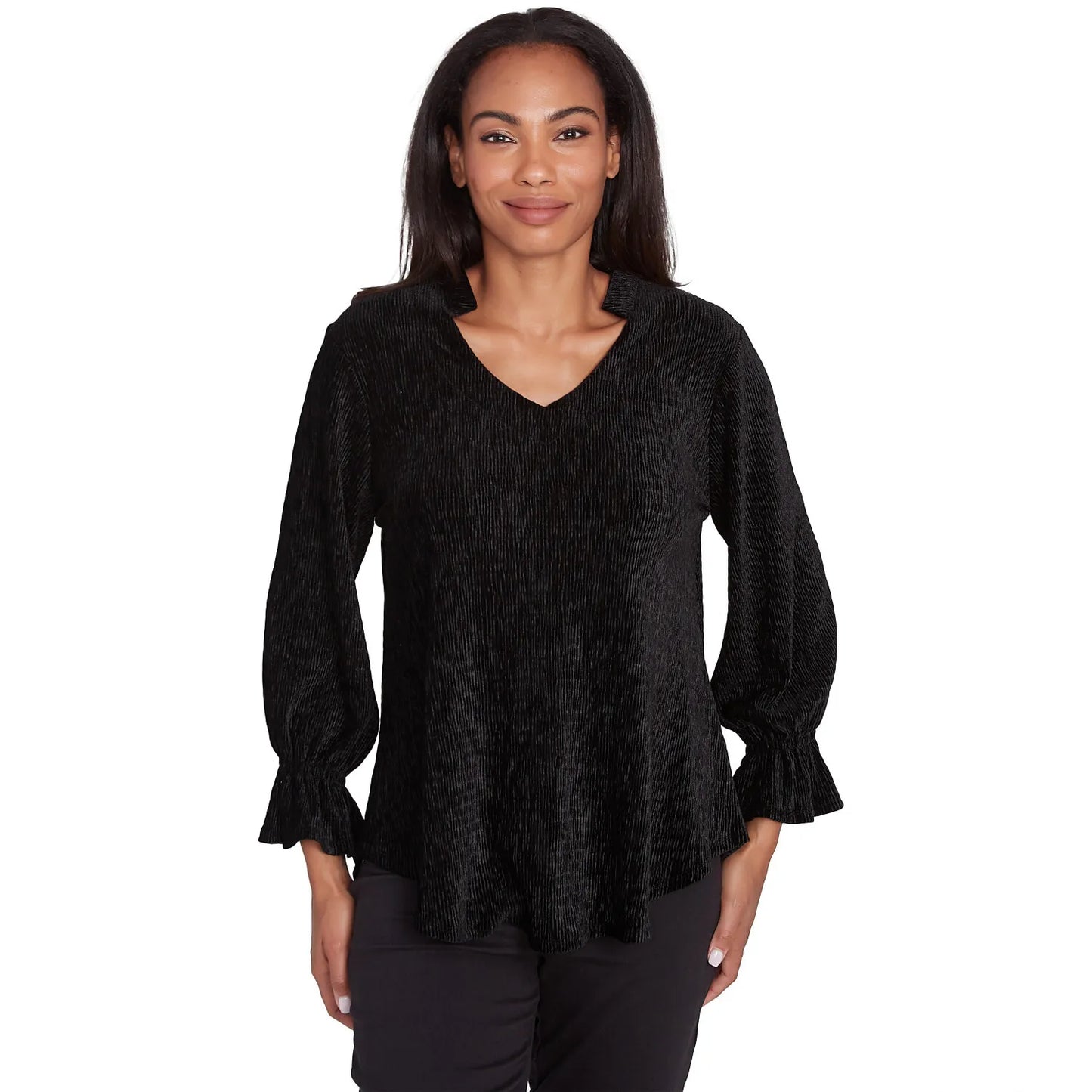 Smocked Velvet Blouse Black  - Ruby Rd
