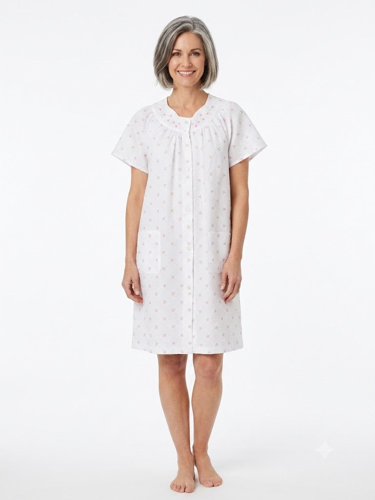 Ladies Trapunto Duster w /  Snaps & Pockets White