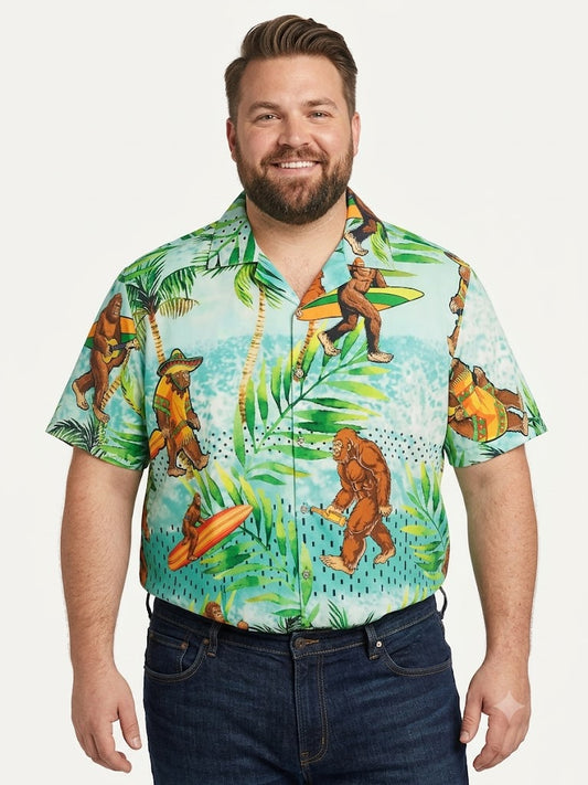 Poly Print Hawaiian Plus Shirts  BIGFOOT BEACH MULTI