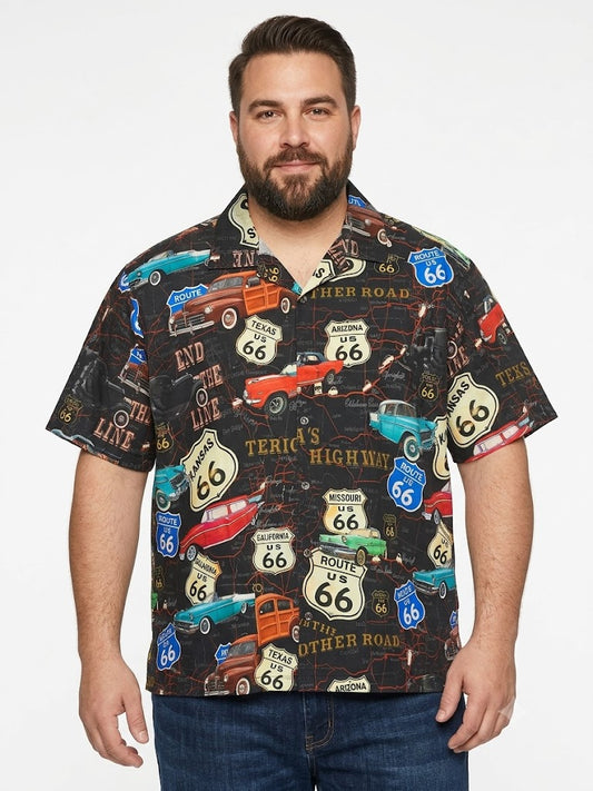 Poly Print Hawaiian Plus Shirts ROUTE 66
