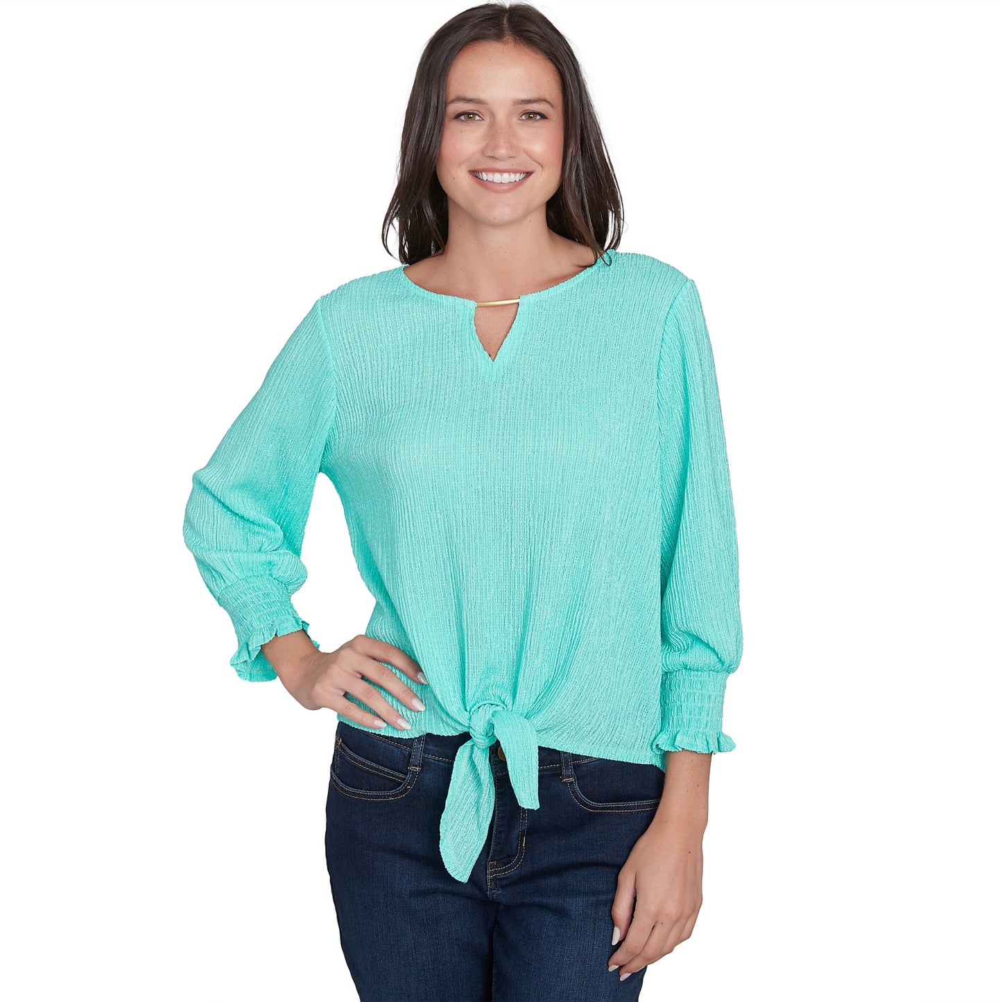 Solid Crinkle Shine Tie Front Top Julep Multi    - Ruby Rd