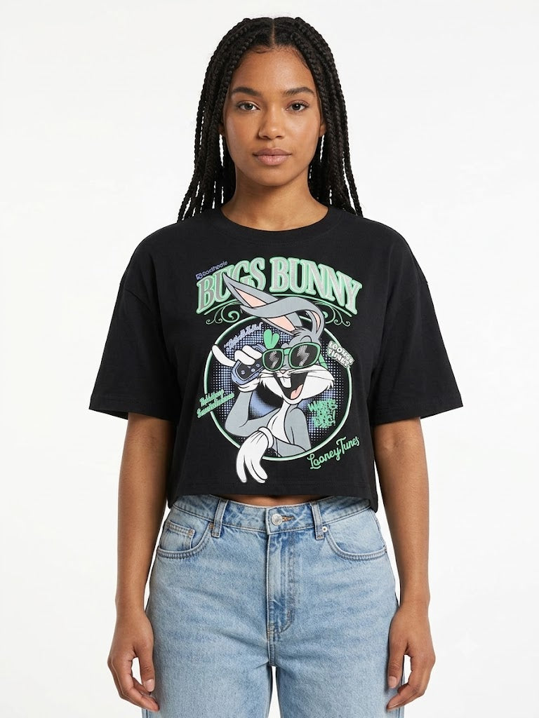 Bugs Bunny Boxy Crop Tee Black