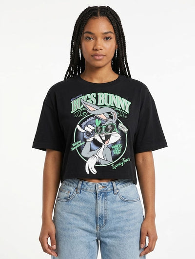 Camiseta corta Bugs Bunny Boxy Negra