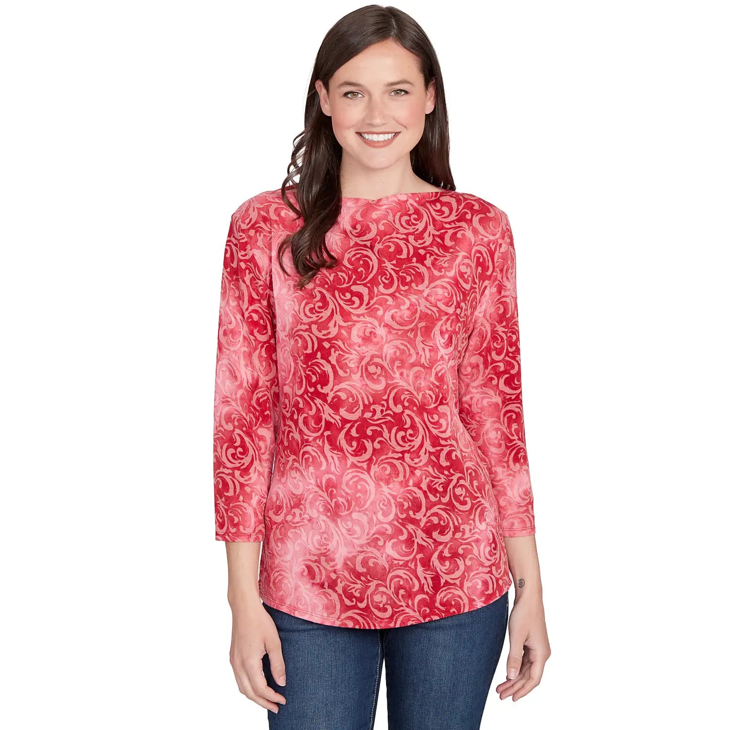Tie Dye Scroll Floral Hatchi Top Sangria - Ruby Rd