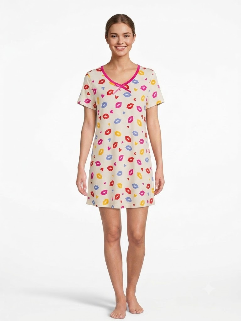 Ladies V-Neck Nightgown KISSES MULTICOLOR