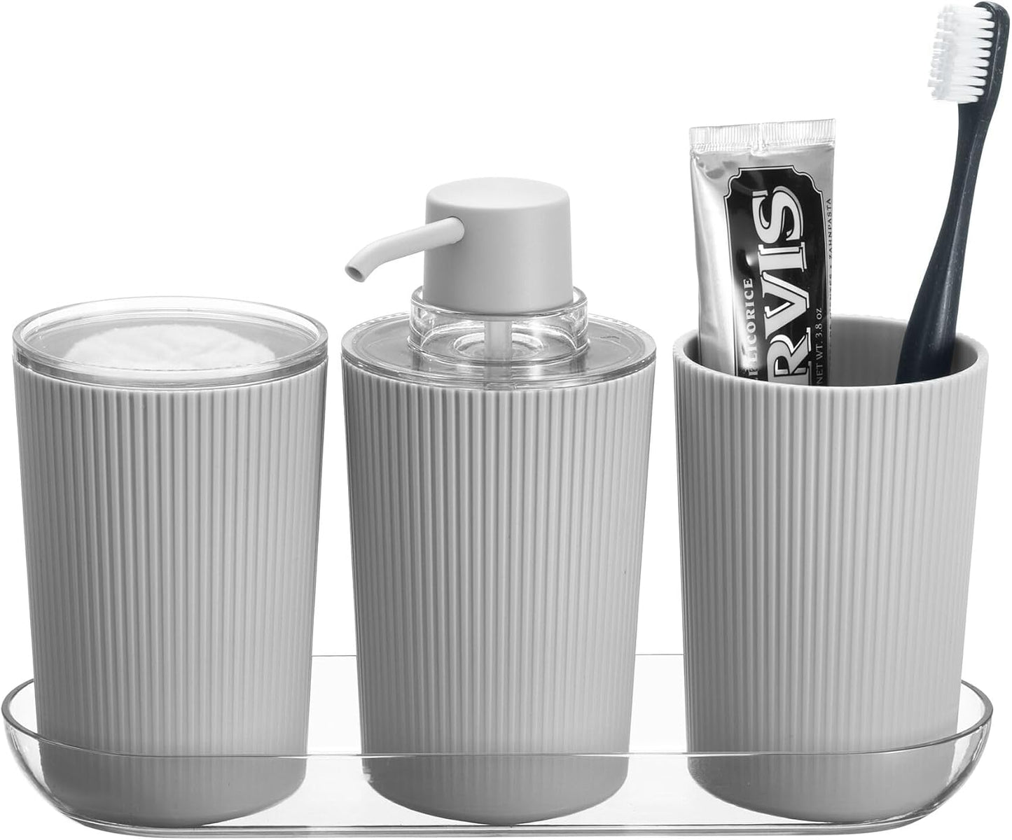 Fluted Soap Pump Set with Tray Grey/Clear