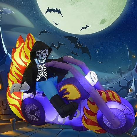 6 FT Long Inflatable Grim Reaper on The Motorcycle