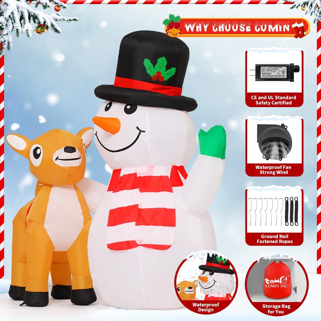 5.2FT Tall Inflatable Snowman with LED Lights