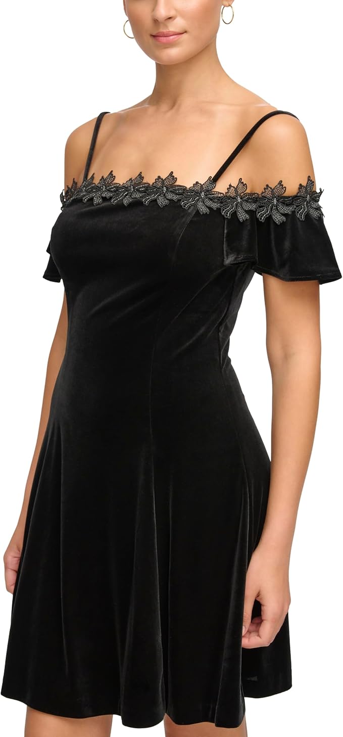 Velvet Off The Shoulder Mini Dress Black - Kensie
