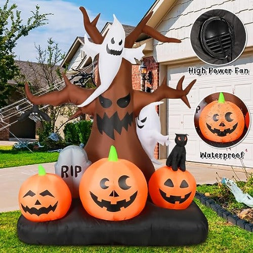 8 FT Tall Inflatables Dead Tree with White Ghosts & Pumpkins