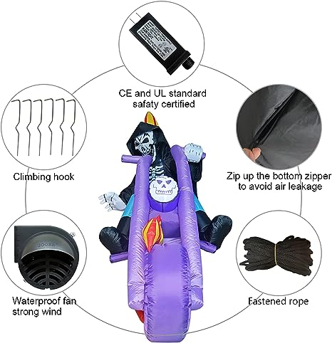 6 FT Long Inflatable Grim Reaper on The Motorcycle