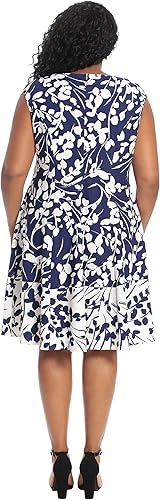 Floral Print Fit & Flare Scuba Dress Navy/Ivory  (Plus Size)- London Times