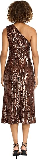 Sequin Midi Elegant Fitted Silhouette-Cocktail Dress Brown  - Maggy London