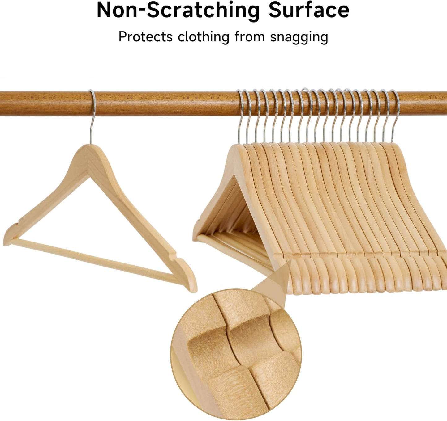 Glossy Natural/Chrome - S/10 Wood Suit Hanger w/ Bar