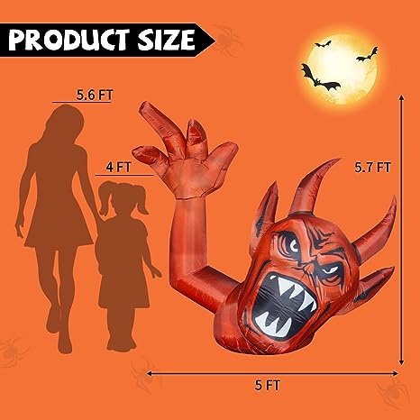 5FT Long Inflatable Red Devil Raise Hands