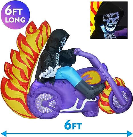 6 FT Long Inflatable Grim Reaper on The Motorcycle