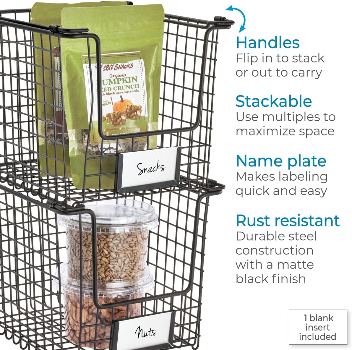 Classico Stackable Basket 8" x 10" x 7.75" Matte Black