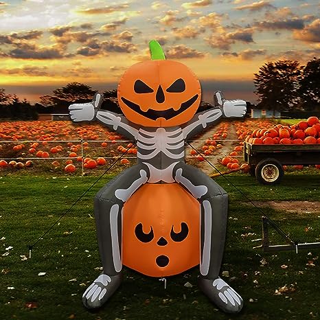 5FT Tall Skull Skeleton Pumpkin Head