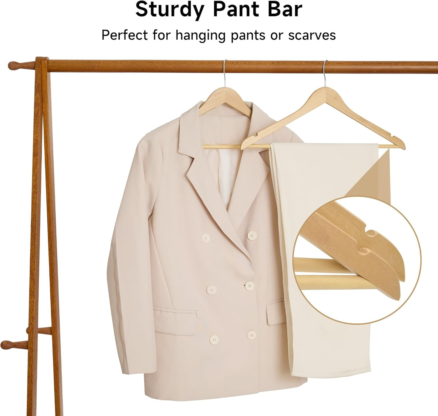 Glossy Natural/Chrome - S/10 Wood Suit Hanger w/ Bar