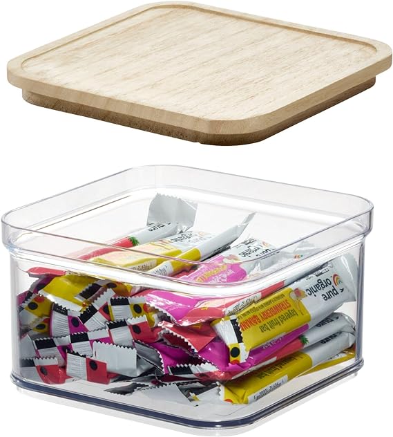 Crisp 6 x 6 Bin with Wood Lid Clear/Natural