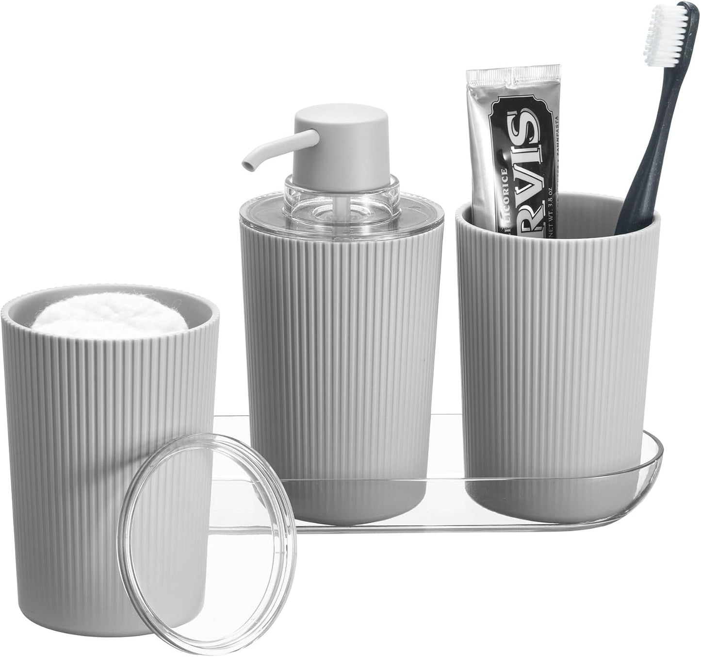 Fluted Soap Pump Set with Tray Grey/Clear