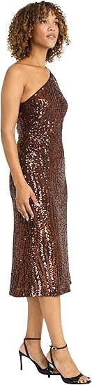 Sequin Midi Elegant Fitted Silhouette-Cocktail Dress Brown  - Maggy London