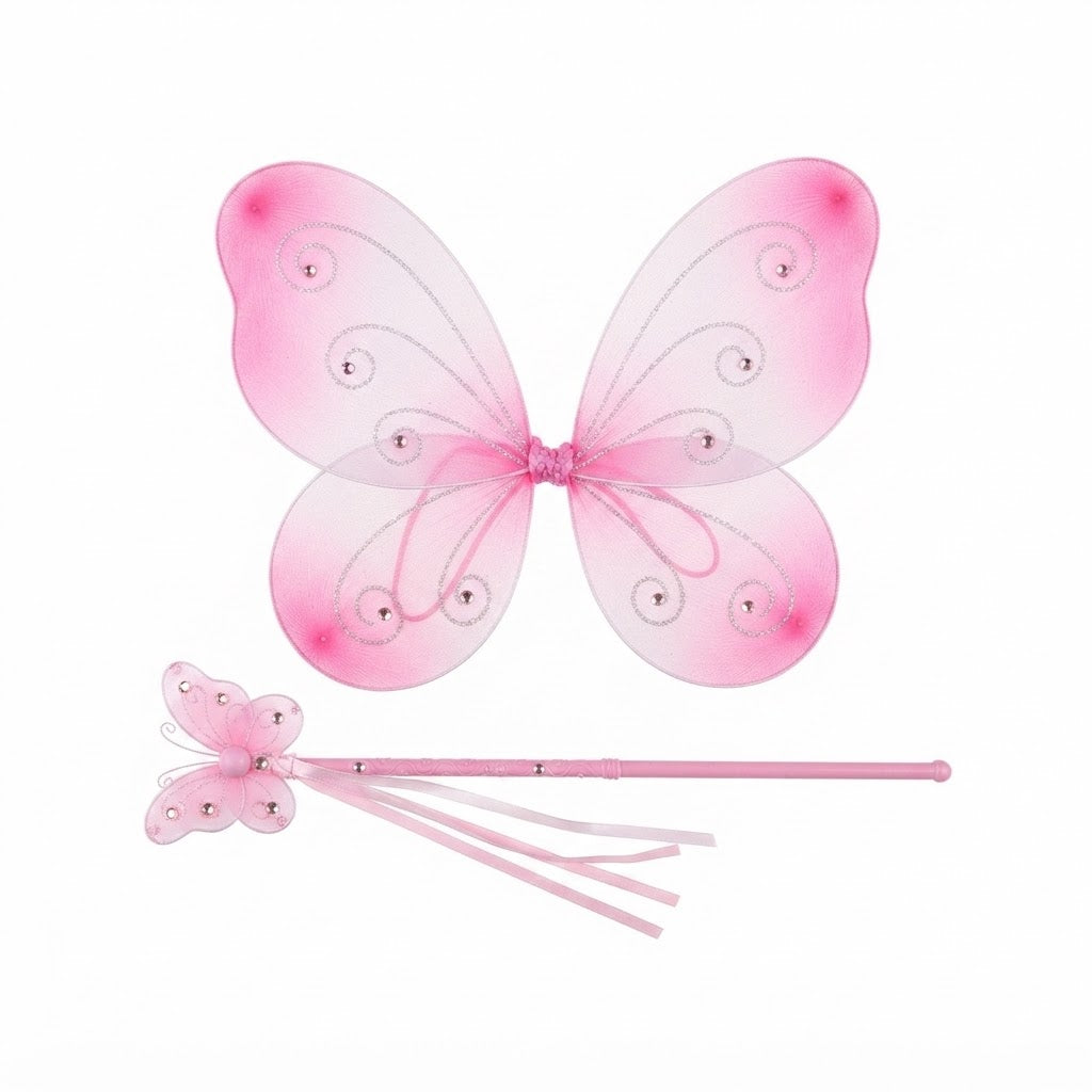 16" Pink Butterfly's Wings Wand Set